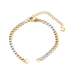 Golden 304 Stainless Steel Chain Bracelet Makings, Golden & Stainless Steel Color, with Chain Extender & Cross Charms, Golden, 6-1/4 inch(16cm), 2pcs/set