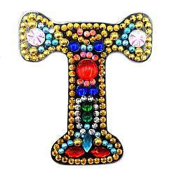 Letter T DIY Colorful Initial Letter Keychain Diamond Painting Kits, Including Acrylic Board, Bead Chain, Clasps, Resin Rhinestones, Pen, Tray & Glue Clay, Letter.T, 60x50mm