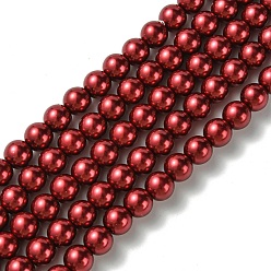 Cramoisi Brins de perles rondes en verre teinté écologique, Grade a, cordon en coton fileté, cramoisi, 8mm, Trou: 1.2~1.5mm, Environ 52 pcs/chapelet, 15 pouce