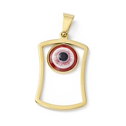 FireBrick Vacuum Plating 304 Stainless Steel Resin Pendants, Golden, Rectangle Charms with Evil Eye, FireBrick, 35x21x4mm, Hole: 9x4.5mm