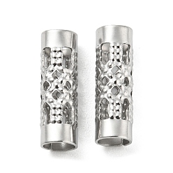 Stainless Steel Color 304 Stainless Steel Beads, Hollow, Column with Flower, Stainless Steel Color, 12.5x4mm, Hole: 3mm