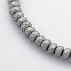 Platinum Plated Electroplate Non-magnetic Synthetic Hematite Beads Strands, Faceted Rondelle, Frosted, Platinum Plated, 4x3mm, Hole: 1mm, about 141pcs/strand, 15.7 inch