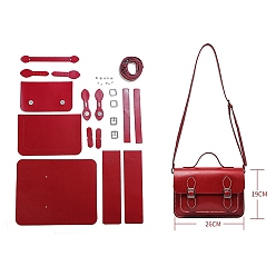 Rojo Oscuro Juegos de fabricación de bolsos de cuero de imitación de pu diy, kit de bolsos de hombro para tejer a crochet para principiantes, de color rojo oscuro, 26x19x10 cm