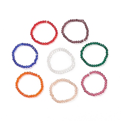 Color mezclado 8 piezas 8 conjunto de anillos elásticos con cuentas redondas de vidrio ostentoso de color para mujer, color mezclado, tamaño de EE. UU. 8 (18.1 mm), 1 pc / color