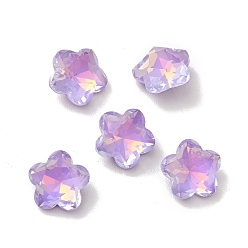 Purple Velvet Mocha Style K9 Glass Rhinestone Cabochons, Pointed Back & Back Plated, Faceted, Plum Blossom, Purple Velvet, 10x5mm