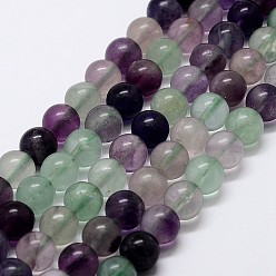 Fluorite Natural Rainbow Fluorite Bead Strands, Round, 6mm, Hole: 1mm, about 61pcs/strand, 15 inch