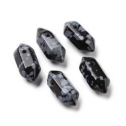Obsidienne De Flocon De Neige Pendentifs pointus à double terminal en obsidienne flocon de neige naturelle, breloque balle à facettes, 18.5~20x8~9x8~9mm, Trou: 1.5mm