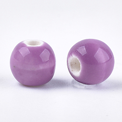 Orchidéeée Moyen Perles en porcelaine manuelles, style de porcelaine émaillée lumineux, ronde, moyen orchidée, 7.5~8x7~7.5mm, Trou: 2~2.5mm