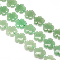Green Aventurine Natural Green Aventurine Flower Beads Strands, Dyed, 15x5.5mm, Hole: 1mm, about 27pcs/strand, 16.53 inch