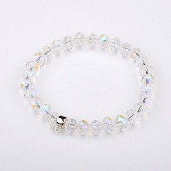 Clear Glass Rondelle Bead Stretch Bracelets, with Antique Silver Plated Alloy Findings, Clear, 50mm