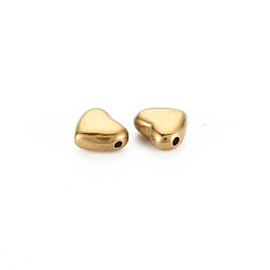 Chapado en Oro Real de 14K Revestimiento iónico (ip) 304 perlas de acero inoxidable, corazón, real 14 k chapado en oro, 6x6.5x3 mm, agujero: 0.8 mm