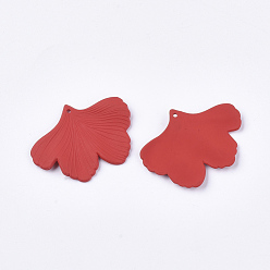Red Spray Painted Acrylic Pendants, Rubberized Style, Ginkgo Leaf, Red, 33x45x2mm, Hole: 1.4mm