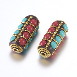 Raw(Unplated) Handmade Indonesia Beads, with Brass Findings, Nickel Free, Column, Raw(Unplated), 25~26x11.5~12mm, Hole: 2mm
