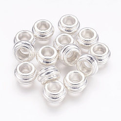Silver Tibetan Style Spacer Beads, Cadmium Free & Nickel Free & Lead Free, Rondelle, Silver, 12x7mm, Hole: 6.5mm