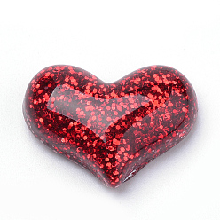 Red Resin Cabochons, with Glitter Powder, Heart, Red, 16.5x21.5x6~7mm