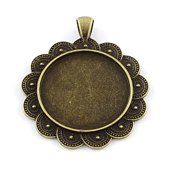 Bronze Antique Fleur en alliage de style tibétain gros suports pendentifs pour cabochon, sans cadmium et sans nickel et sans plomb, bronze antique, plateau: 30 mm, 52x43x2.5 mm, trou: 6x4 mm, environ 100 pcs / 1000 g