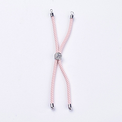 Real Platinum Plated Nylon Twisted Cord Bracelet Making, Slider Bracelet Making, with Brass Findings, Cadmium Free & Lead Free, Long-Lasting Plated, Tree of Life, Pink, Real Platinum Plated, 210~220x2mm, Hole: 2mm