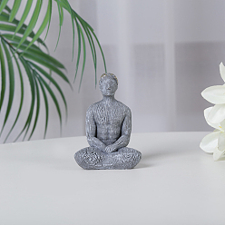 Gris Ardoise Statue de prière homme de yoga en résine, fengshui méditation sculpture décoration de la maison, gris ardoise, 36x60x80mm