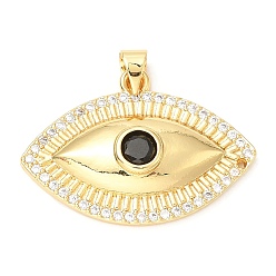 Black Rack Plating Brass Micro Pave Cubic Zirconia Pendants, with Glass, Long-Lasting Plated, Lead Free & Cadmium Free, Evil Eye, Black, 20.5x29.5x5mm, Hole: 4x3.5mm