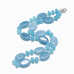 Aquamarine Natural Aquamarine Beaded Necklaces, with Alloy Lobster Clasps, Oval, Dyed, 18.1 inch~18.5  inch(46~47cm), Oval: 18x13.5x5.5~6mm