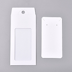 White Paper Boxes, with Necklace & Earring Jewelry Display Cards and Clear PVC Window, Packaging Boxes, Rectangle, White, 15.4x6.7x0.1cm, Hole: 8mm, Window: 85x44mm