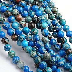 Bleu Royal Brins de perles rondes en jaspe impérial naturel teint et chauffé, bleu royal, 6mm, Trou: 1mm, Environ 68 pcs/chapelet, 16 pouce