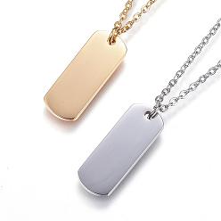 Mixed Color 304 Stainless Steel Stamping Blank Tag Pendant Necklaces, Rectangle , Mixed Color, 18.11 inch(46cm)
