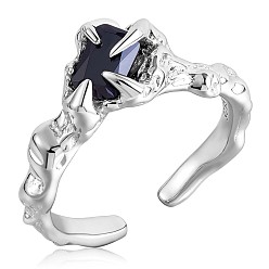 Black 925 Sterling Silver Claw Open Cuff Ring, Cubic Zirconia Gothic Ring for Women, Platinum, Black, US Size 5 1/4(15.9mm)