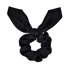 Black Rabbit Ear Polyester Elastic Hair Accessories, for Girls or Women, Scrunchie/Scrunchy Hair Ties, Black, 165mm