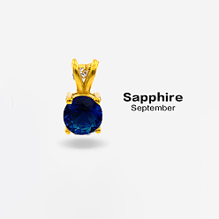 Marine Blue Real 18K Gold Plated Stainless Steel Pendant Necklaces, Cubic Zirconia September Birthstone Necklace for Women, Flat Round, Marine Blue, 18-1/8 inch(46cm)
