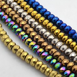 Mixed Color Electroplate Non-magnetic Synthetic Hematite Beads Strands, Faceted Rondelle, Mixed Color, 6x4mm, Hole: 1mm, about 102pcs/strand, 15.7 inch
