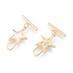 Real 18K Gold Plated Brass Shell Toggle Clasps, Creamy White, Cadmium Free & Nickel Free & Lead Free, Star, Real 18K Gold Plated, Star: 22.5x15x2.5mm, Hole: 1.2mm, Bar: 17x4x2mm, Hole: 1.2mm