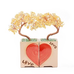 Quartz Jaune Arbre d'argent coeur quartz jaune naturel bonsaï décorations d'affichage, pour la décoration de bureau à domicile bonne chance, 52x48.5x160mm