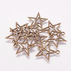 Antique Bronze Tibetan Style Alloy Pendants, Lead Free and Cadmium Free, Antique Bronze, Star, Christmas, about 23mm long, 20.5mm wide, 2mm thick, hole: 1.5mm