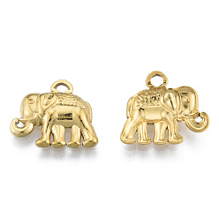 Real 18K Gold Plated Ion Plating(IP) 201 Stainless Steel Pendants, Elephant, Real 18K Gold Plated, 13.5x15.5x3mm, Hole: 1.6mm