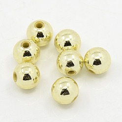 Plaqué Or Placage perles en plastique rondes acrylique, lumière dorée plaqué, 8mm, trou: 1.5 mm, environ 1800 pièces / livre