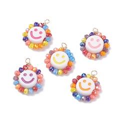 Mixed Color Electroplate Glass Beads  Pendants, with Copper Wire and Opaque Craft Acrylic Beads, Flat Round with 
Smiling Face, Mixed Color, 19.5x15.5x5mm, Hole: 1.6mm