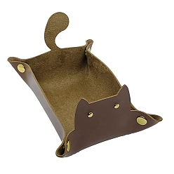 Olive PU Leather Cat Tray, with Metal Bottons Storage Box, Olive, 13x19.5x9.5cm