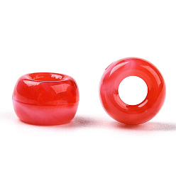 Rouge Perles acryliques, deux tons, baril, rouge, 9x6mm, Trou: 3.7mm, environ1700 pcs / 500 g