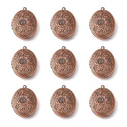 Red Copper Brass Locket Pendants, Picture Frame Charms for Necklace, Red Copper, Oval, about 24mm wide, 34mm long, hole: 2mm