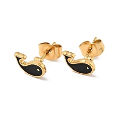 Black Enamel Dolphin Stud Earrings with 316 Surgical Stainless Steel Pins, Gold Plated 304 Stainless Steel Jewelry for Women, Black, 6x8mm, Pin: 0.8mm