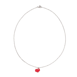 Red Glass Seed Heart Pendant Necklaces, 304 Stainless Steel Necklace, Red, 17.80 inch(45.2cm)