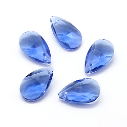 Royal Blue Faceted Glass Pendants, Teardrop, Royal Blue, 15x9.5x5.5mm, Hole: 1mm