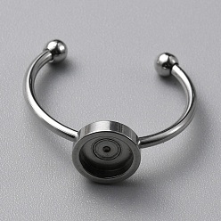 Stainless Steel Color 304 Stainless Steel Cuff Ring Components, with 201 Stainless Steel Tray and Beads, Stainless Steel Color, US Size 7 1/2(17.7mm), Tray: 6mm