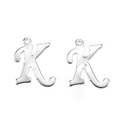 Stainless Steel Color 304 Stainless Steel Letter Charms, Letter.K, Stainless Steel Color, 15x12x0.8mm, Hole: 1mm