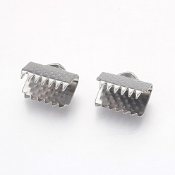 Stainless Steel Color 304 Stainless Steel Ribbon Crimp Ends, Rectangle, Stainless Steel Color, 9x10.5mm, Hole: 1x3mm