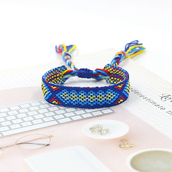 Bleu Royal Bracelet cordon polyester tressé motif losange, bracelet brésilien réglable ethnique tribal pour femme, bleu royal, 5-7/8 pouce (15 cm)