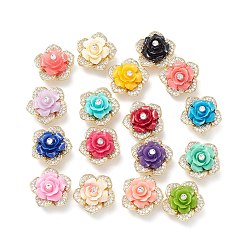 Mixed Color Brass Micro Pave Cubic Zirconia Beads, with Grade A Rhinestone & Resin, Lead Free & Cadmium Free, Long-Lasting Plated, Real 18K Gold Plated, Flower, Mixed Color, 18x11mm, Hole: 1mm