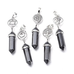 Non-magnetic Hematite Synthetic Non-magnetic Hematite Pointed Big Pendants, Double Terminated Pointed, with Platinum Plated Brass Findings, Faceted, Bullet, 59~67x14~15mm, Hole: 7x5mm, Gemstone: 41~44x8mm