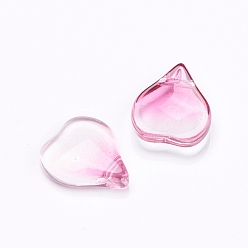 Camellia Transparent Glass Charms, Heart Shaped Petal, Camellia, 15x12x4.5mm, Hole: 1mm